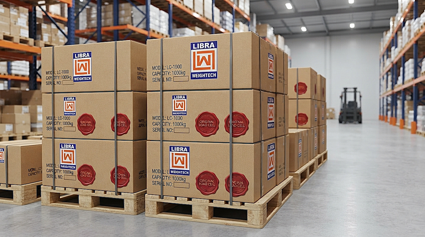 Warehouse inventory of genuine boxed load cells from authorized dealer in Pakistan with logo