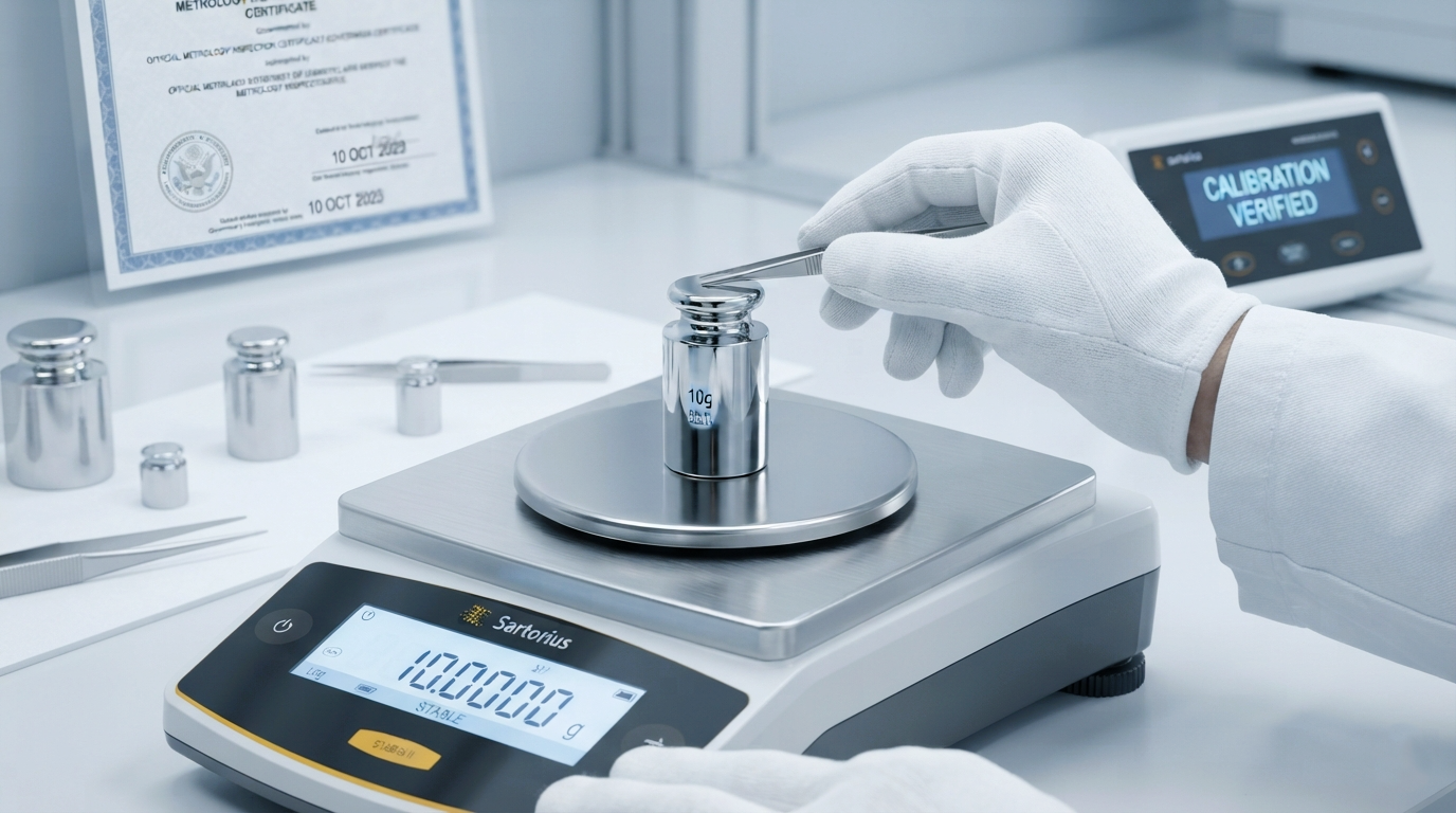 Certified calibration test procedure with precision weights on weighing scales in Pakistan.