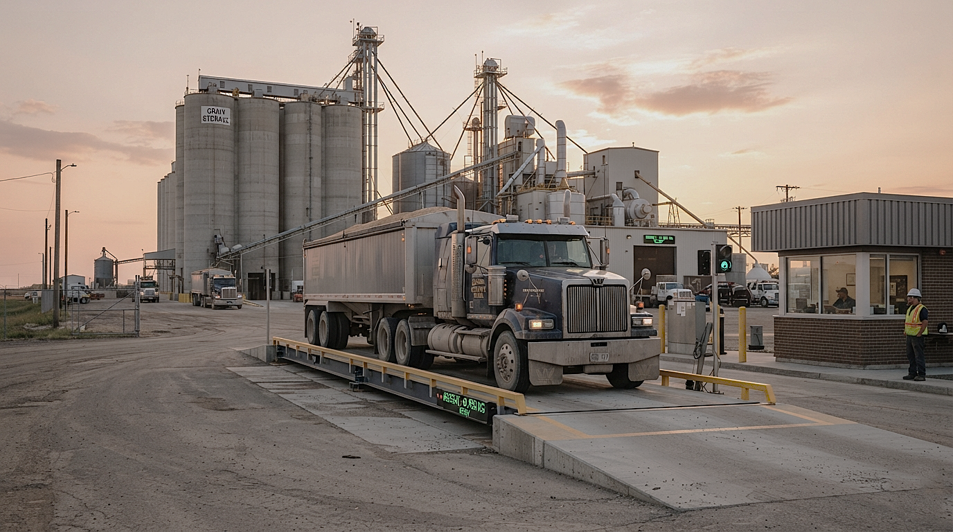 Industrial truck scale powered by an accurate compression type load cell weighing system.