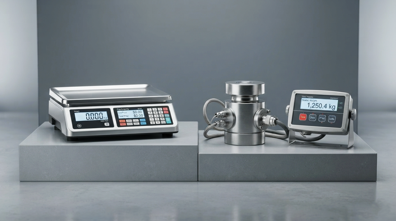 Visual comparison of different quality grades and capacities of weighing scales in Pakistan.