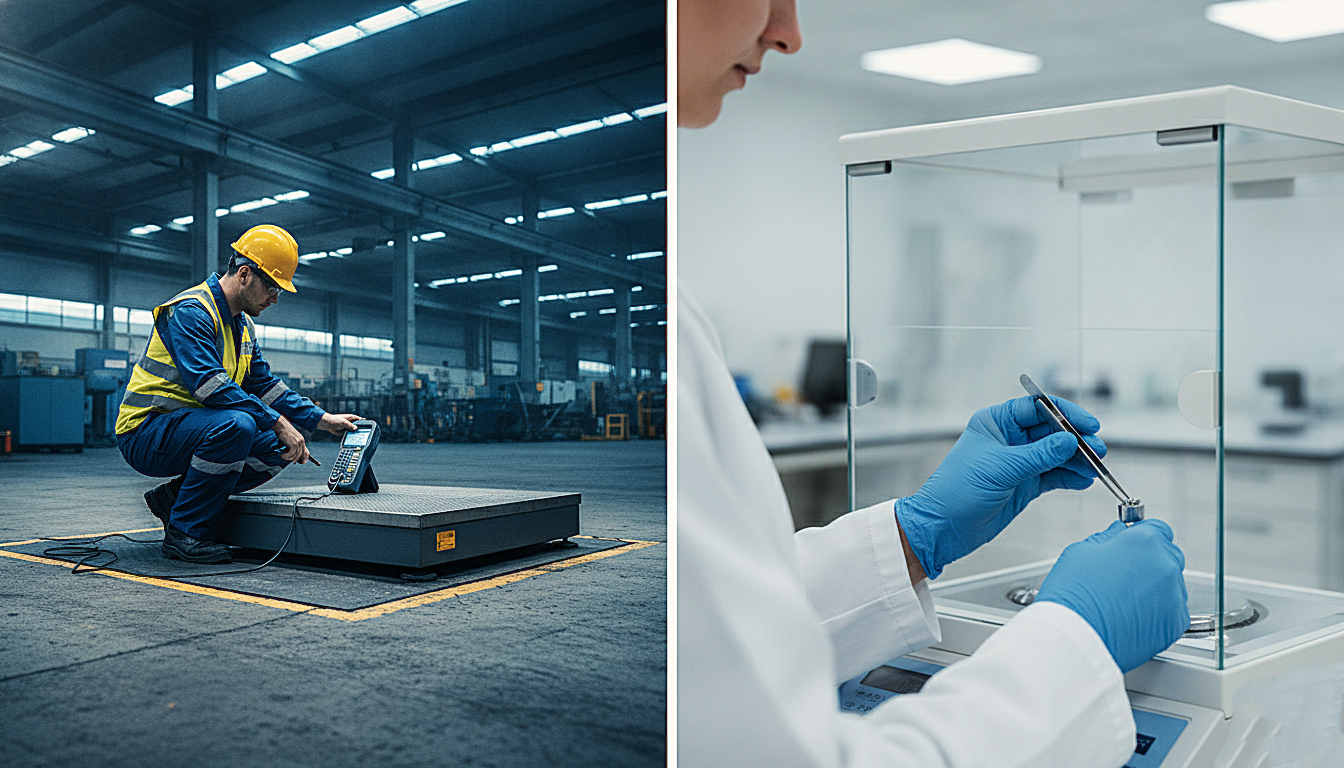 Comparison of on-site industrial scale calibration and laboratory precision balance calibration