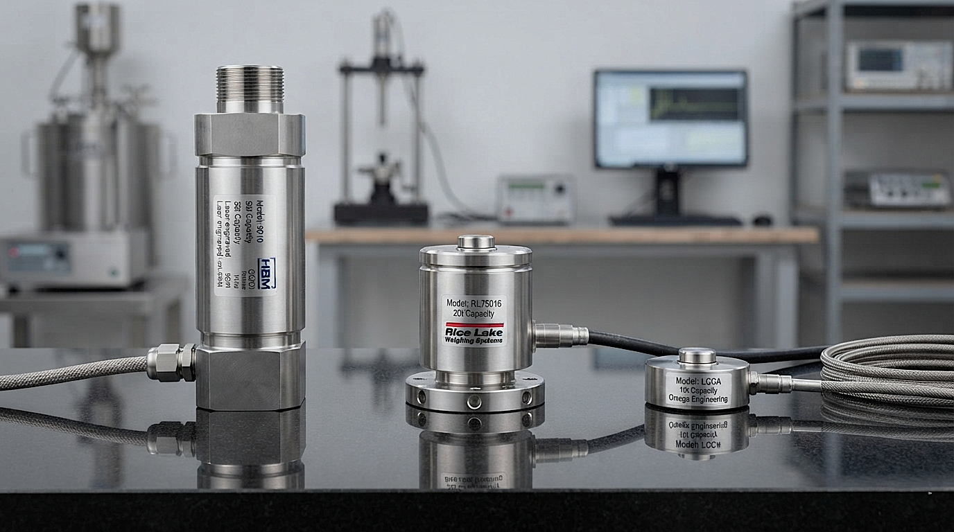 Side-by-side product comparison of column, canister, and button compression type load cell options.