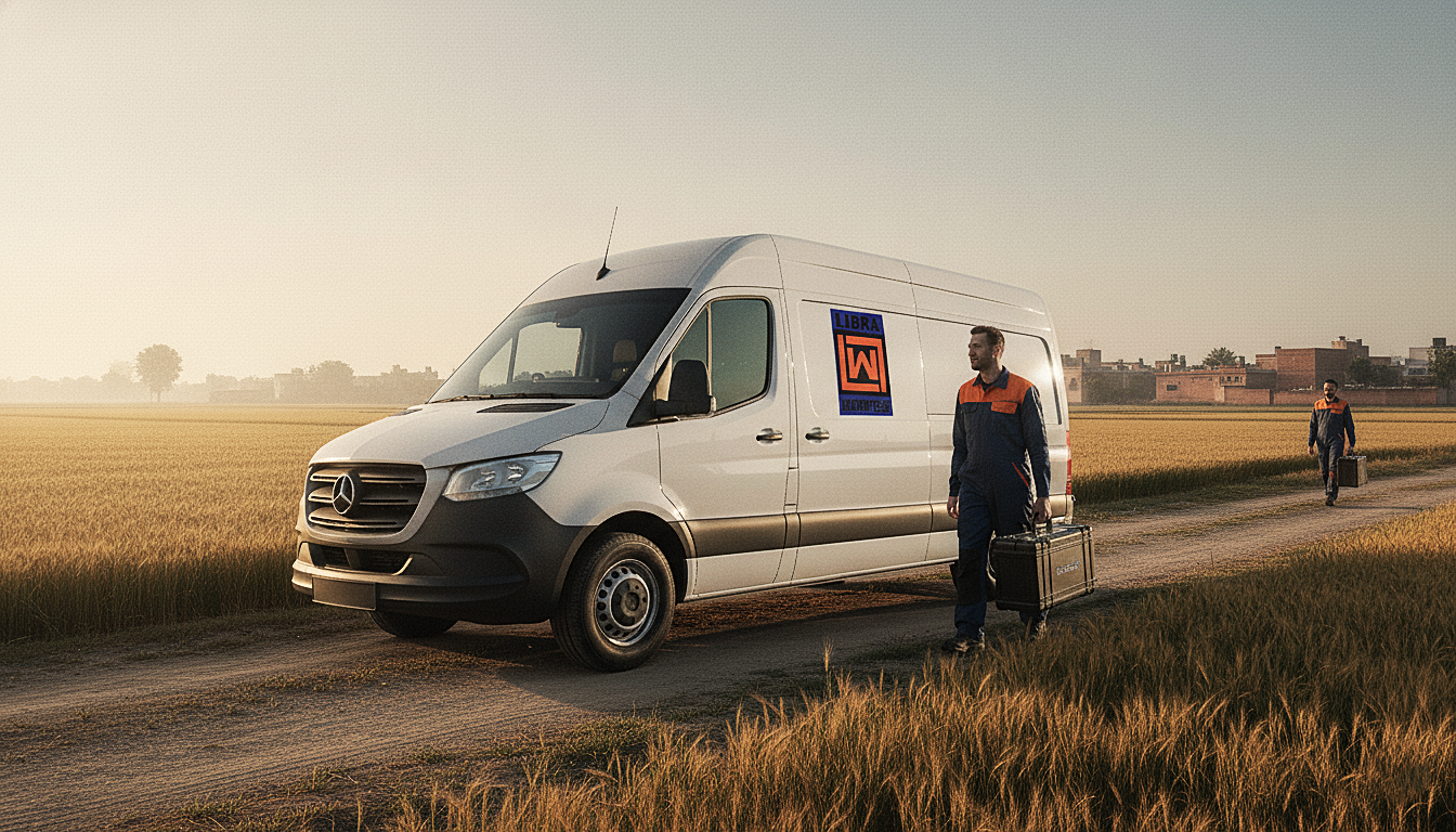 Technical service vehicle arriving at a factory for on-site weighing scale calibration