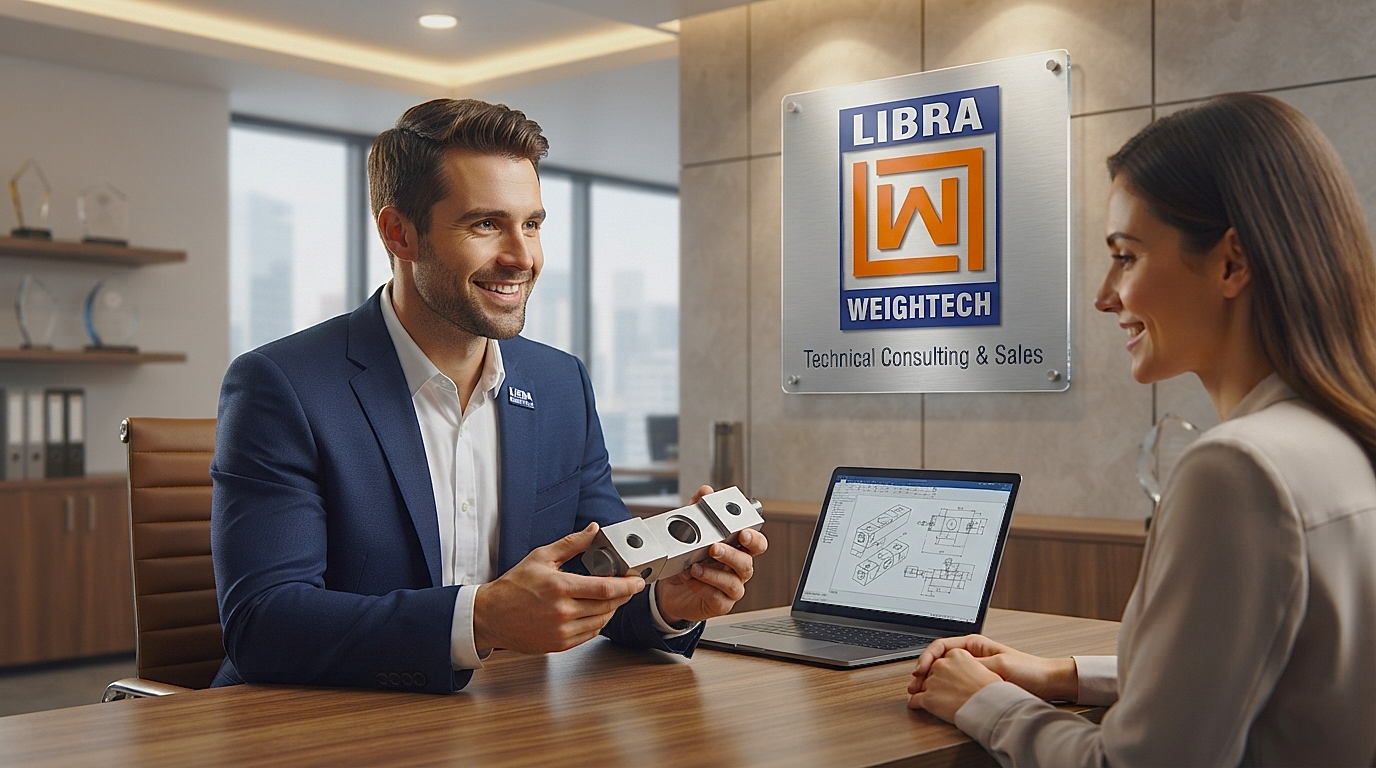 Libra Weigh Tech sales engineer consulting client on load cell selection in Pakistan with logo