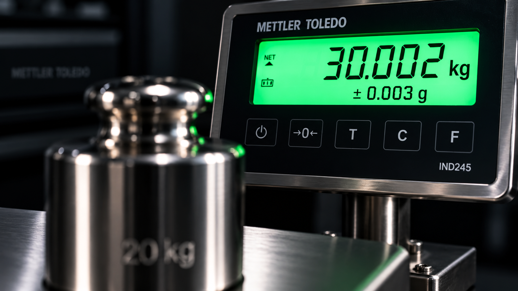 Macro view of a digital weight indicator displaying a measurement uncertainty value.